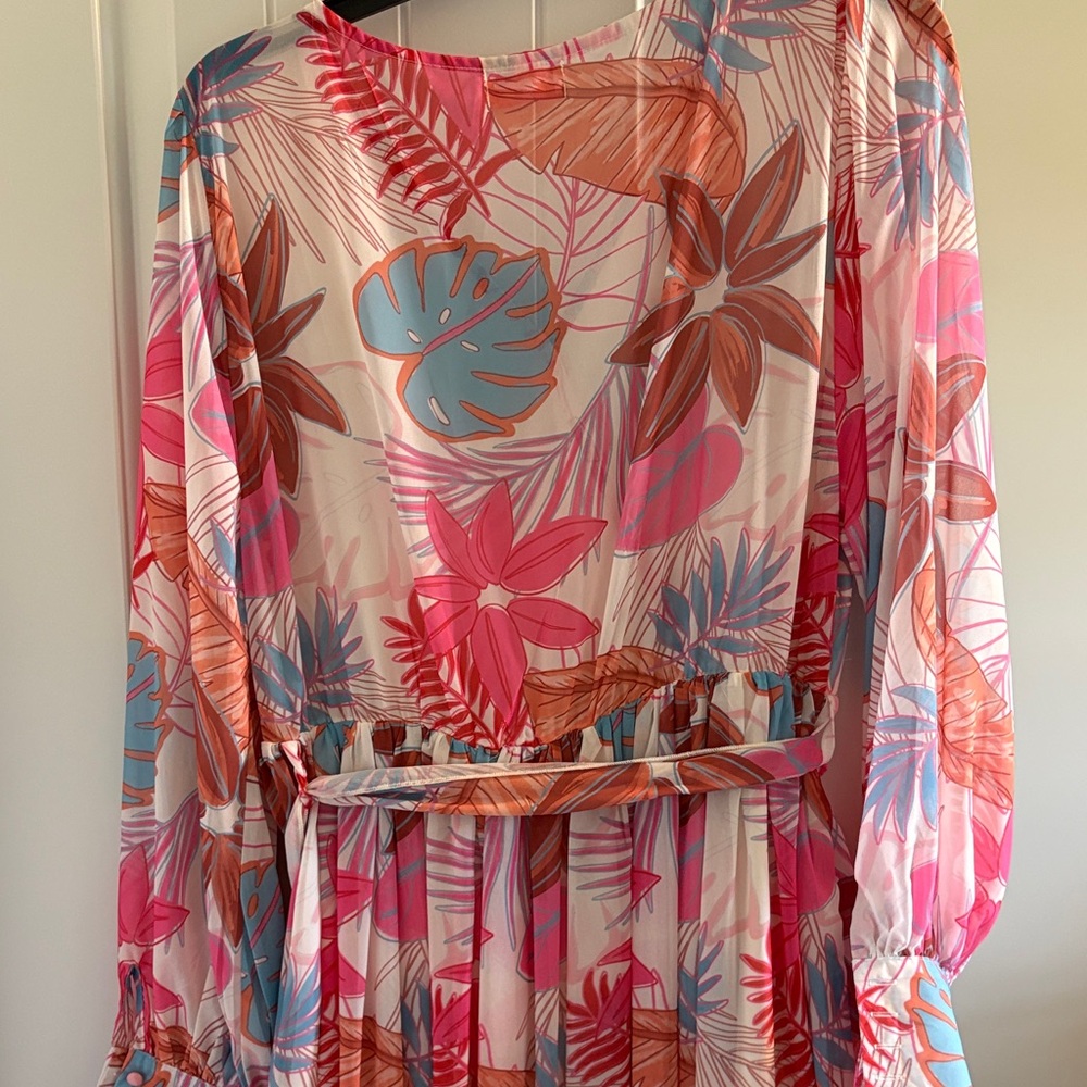 Tropical Print Wrap Dress - Picture 6 of 8